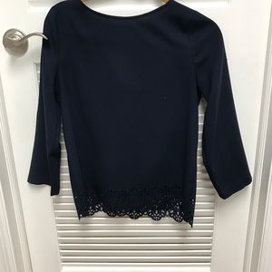 Navy blue shirt with scalloped bottom